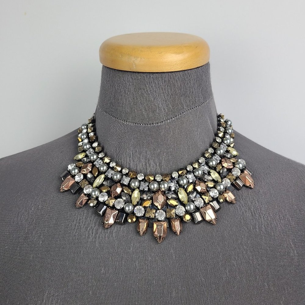 Stella & Dot Metallic Crystal Statement Necklace in Silver, Gold, and Rose